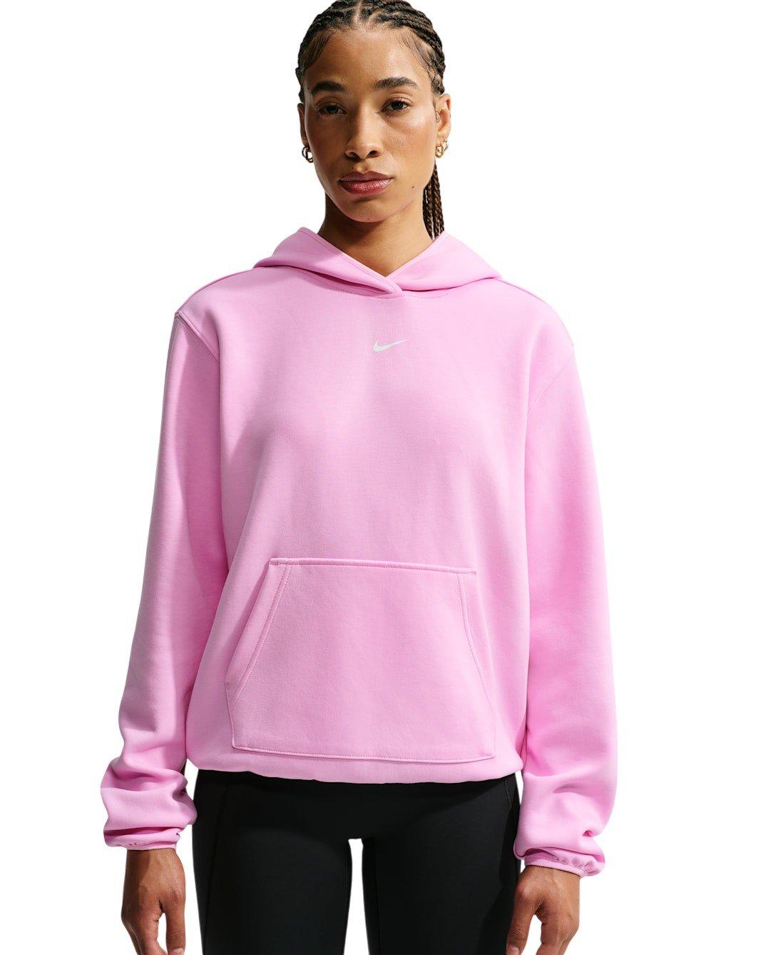 Nike Women's Studio Fleece Sport Dri-FIT Pullover Hoodie - Pink/White - PINK/WHITE